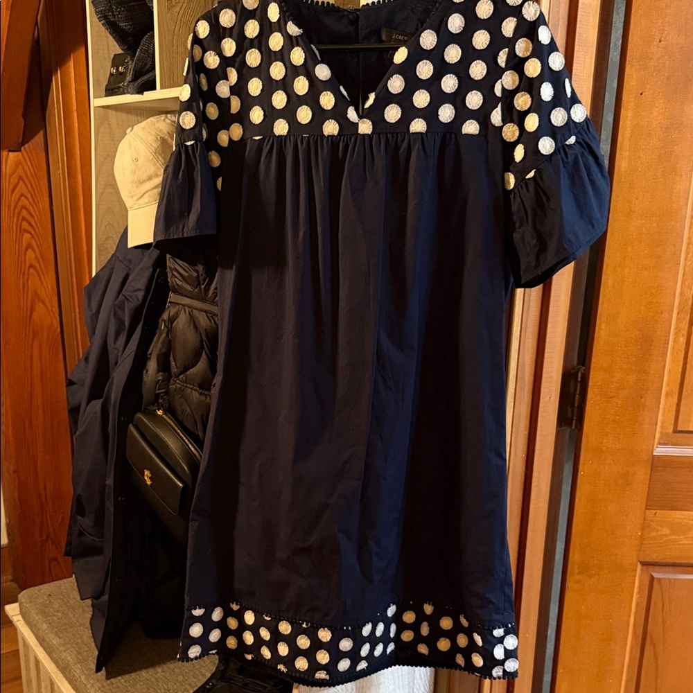 J. Crew Midnight Blue Dress with Cream Dots